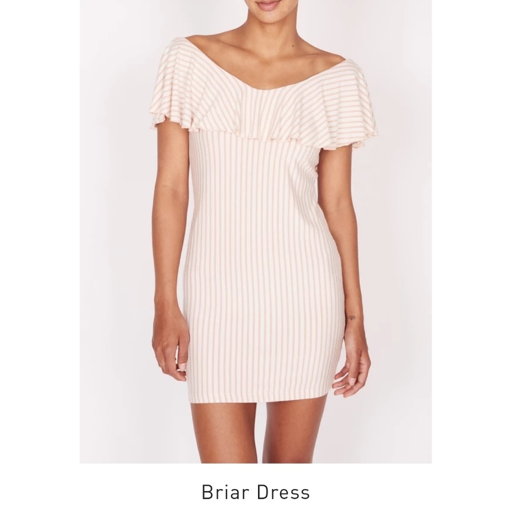Obey off shoulder Briar ruffle detail stripe dress